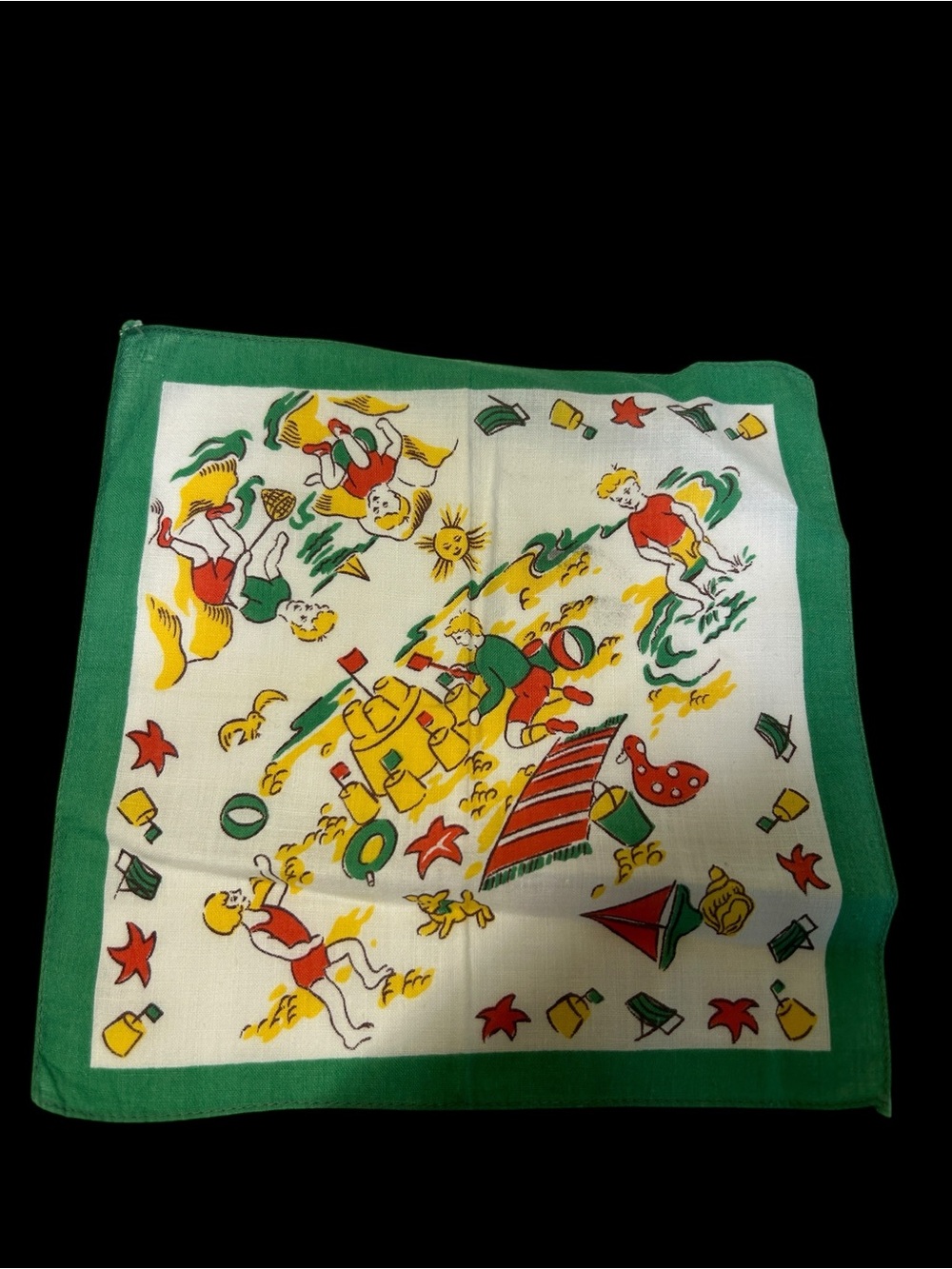 Vintage Childrens Cotton Handkerchief Beach Sandcastle Hanky